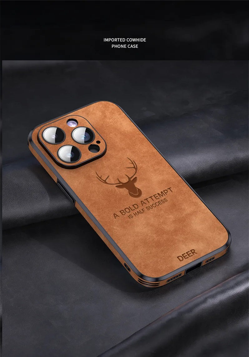 Deer Leather iPhone Case 12 ao 15 Com Magsafe e Lens Protection Soft Cover - Promoção de Lançamento com Frete Grátis
