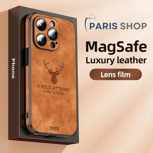 Deer Leather iPhone Case 12 ao 15 Com Magsafe e Lens Protection Soft Cover - Promoção de Lançamento com Frete Grátis